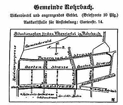 Faksimile Plan Gemeinde Rohrbach: Villenviertel Panoramastraße bis Landstraße (jetzige Karlsruher Straße)