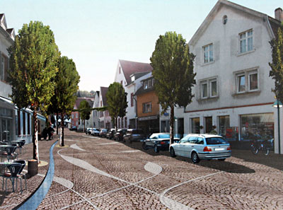 Entwurf: Freigelegter Rohrbach in der oberen Rathausstraße